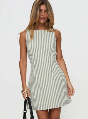 Motion Light Alfalfa Shift Mini Dress Green Stripe