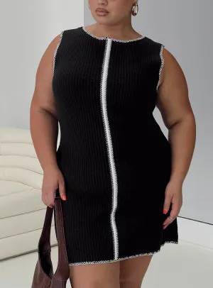Dropped-Waist Carlisha Knit Mini Dress Black / White Curve