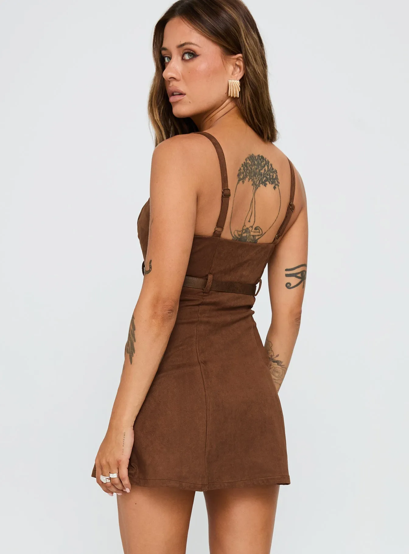 Photo Light Chic Energy Way Back In Faux Suede Mini Dress Brown
