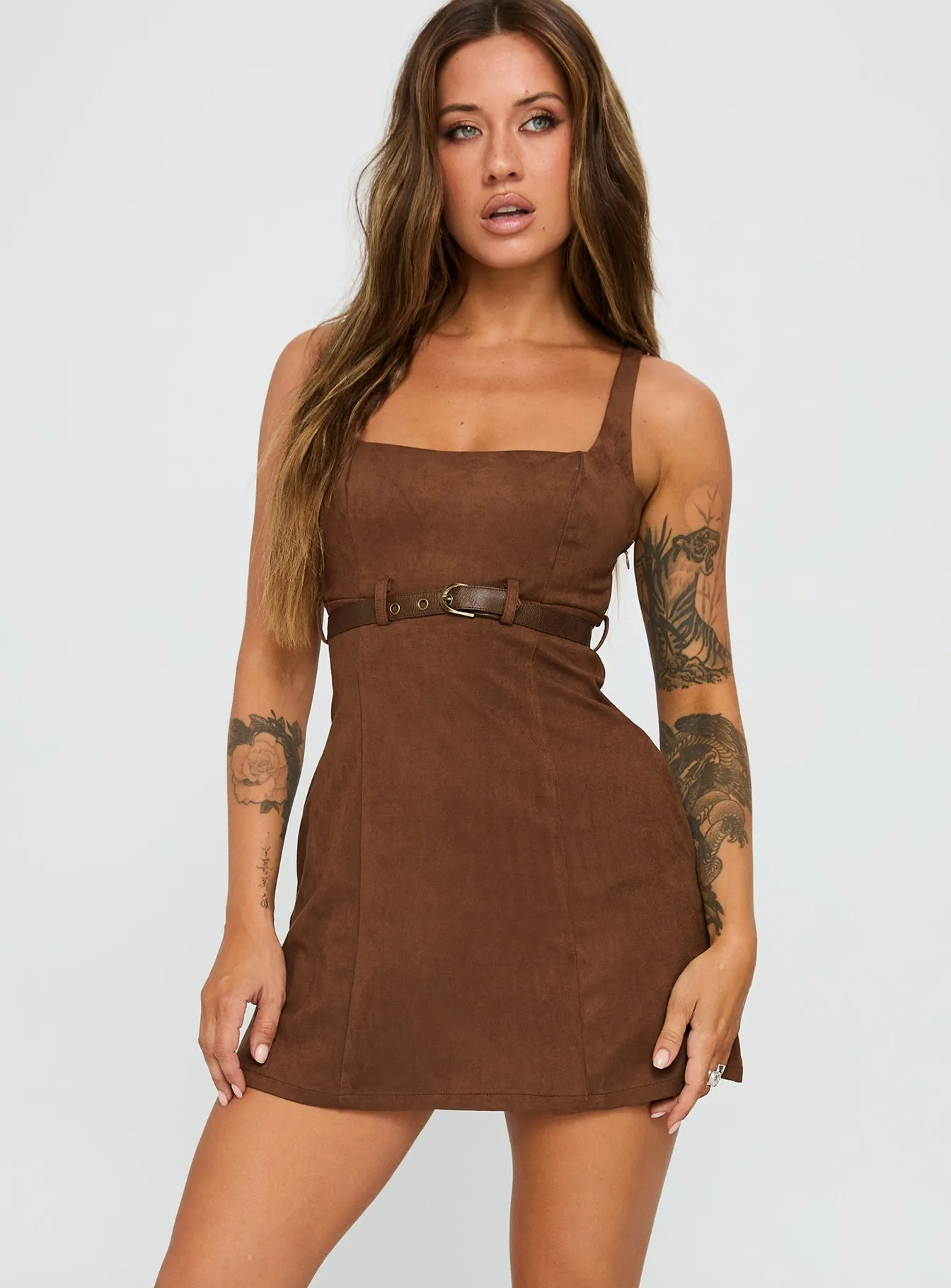 Way Back In Faux Suede Mini Dress Brown Dreamy Presence