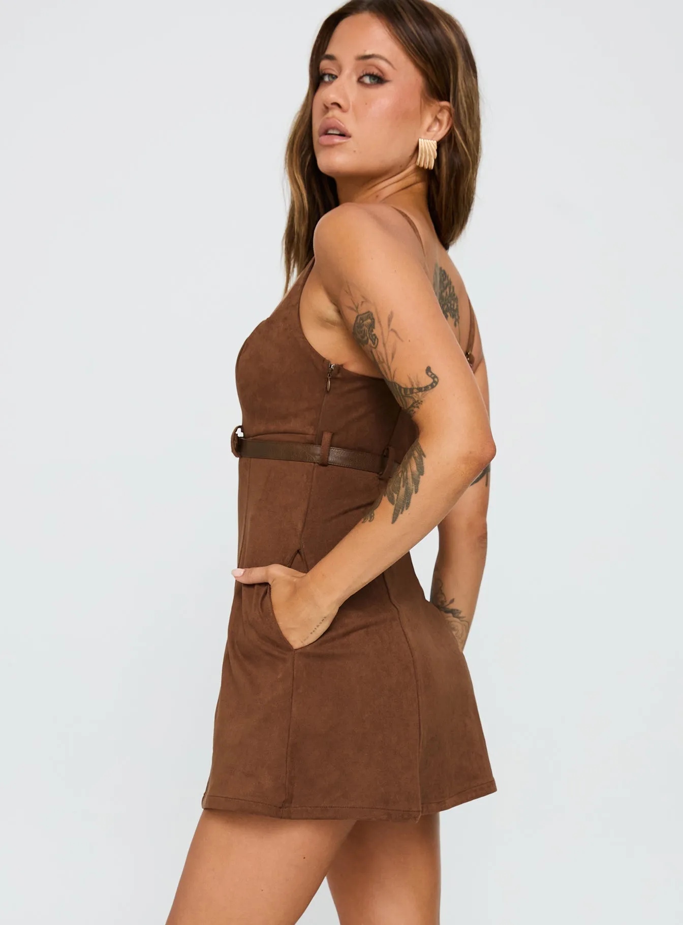 Way Back In Faux Suede Mini Dress Brown Walk Grace Cozy Texture