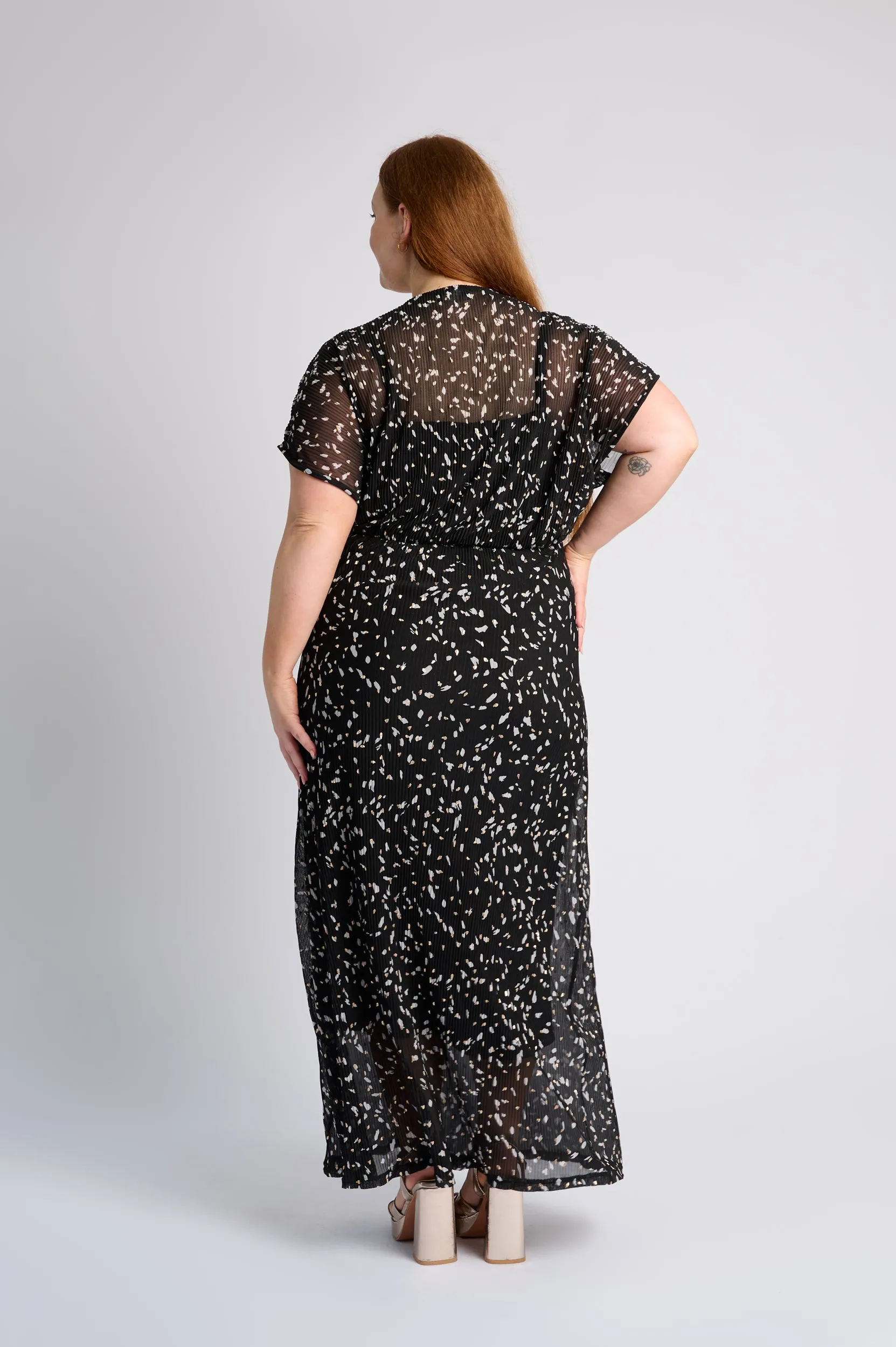 Kimono Sleeve Maxi dress in Foil Black Refined Style relaxed shape