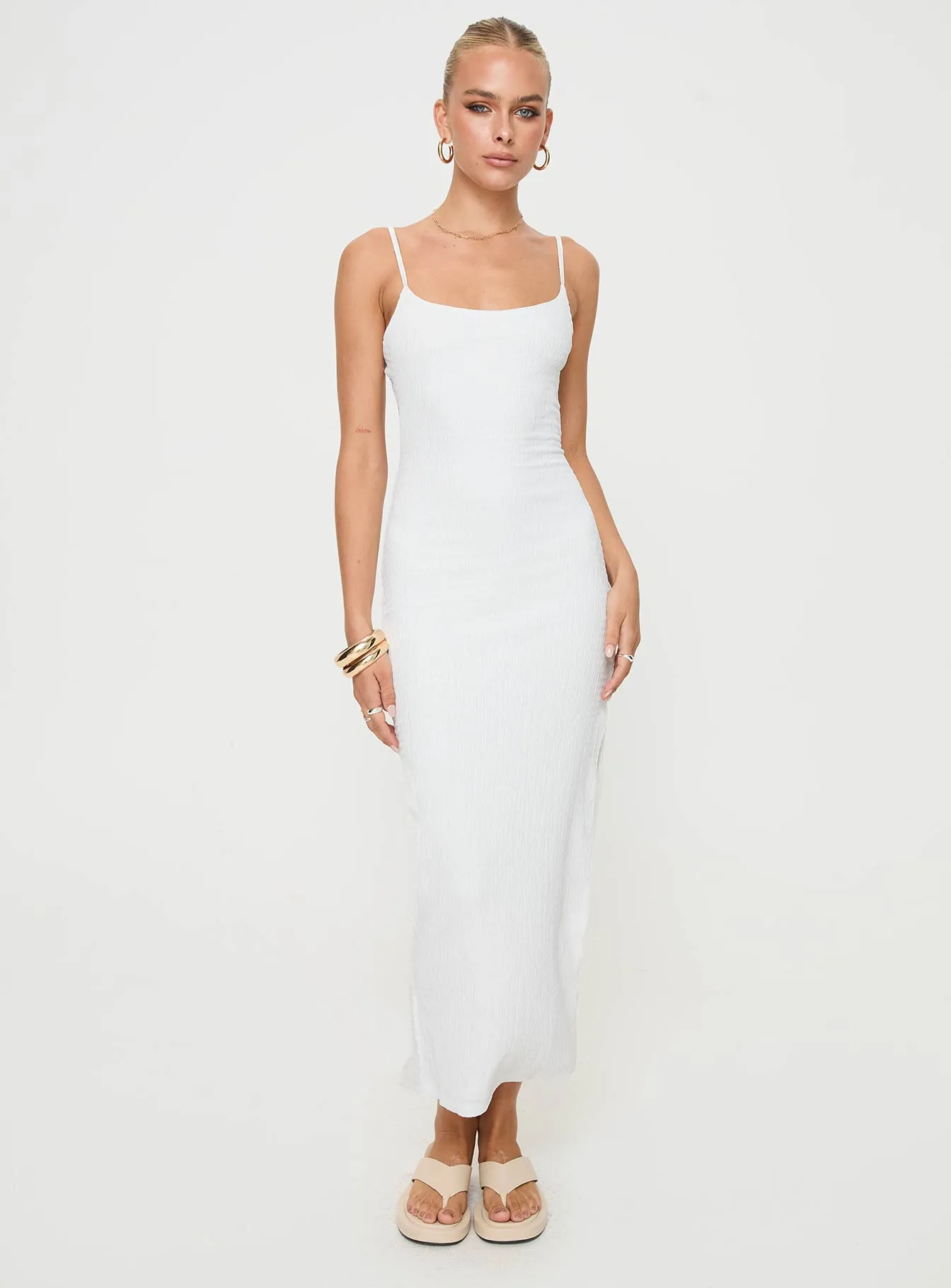 Elestria Maxi Dress White Tall Romantic-Detail Fitted waist