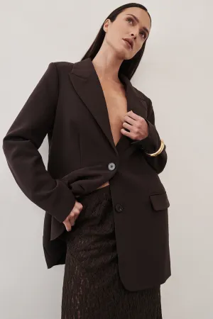 ELLE DARK CHOCOLATE BLAZER Layered Collar Design