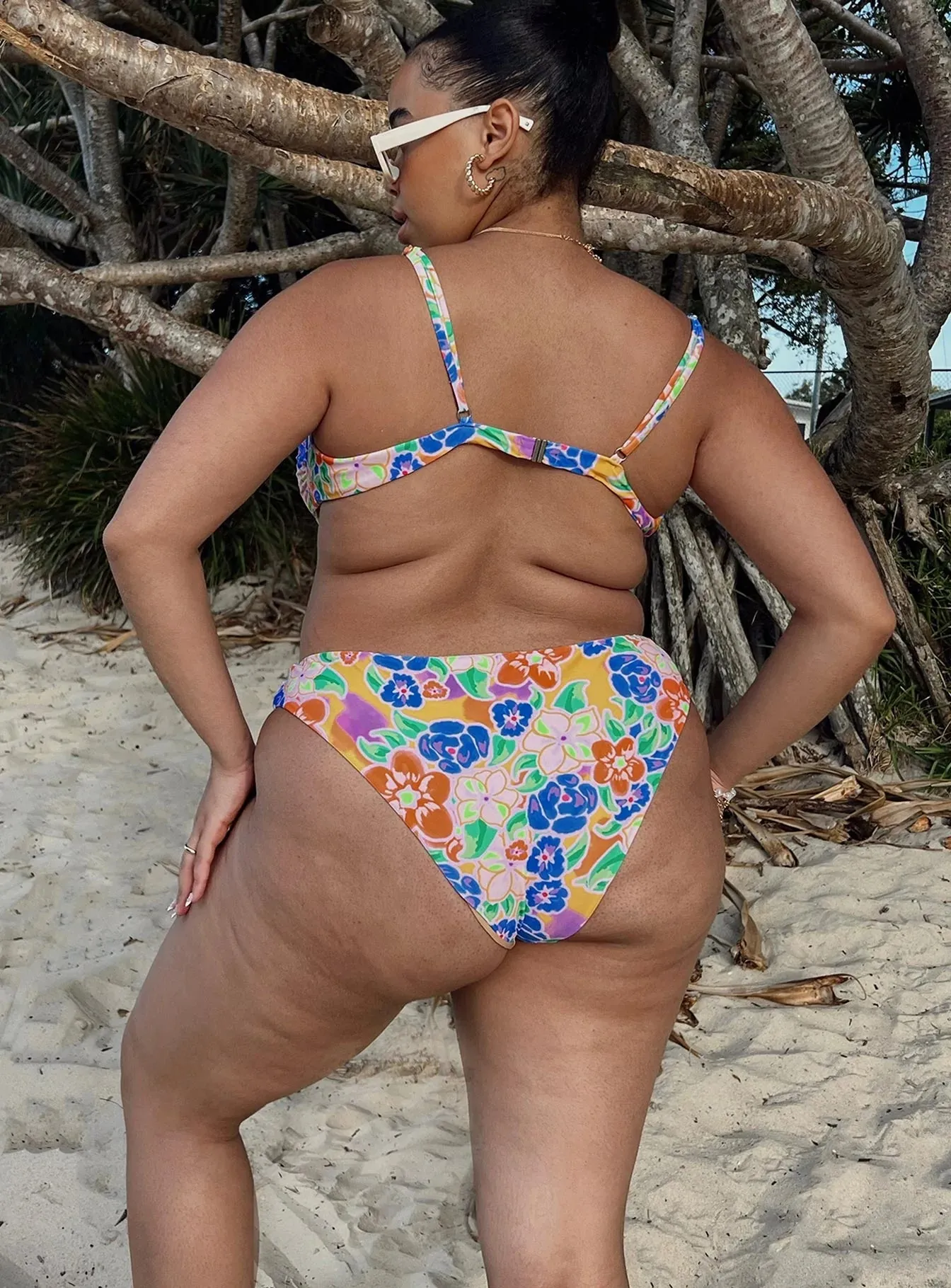 High Shine Ellie Bikini Bottoms Multi Floral Curve