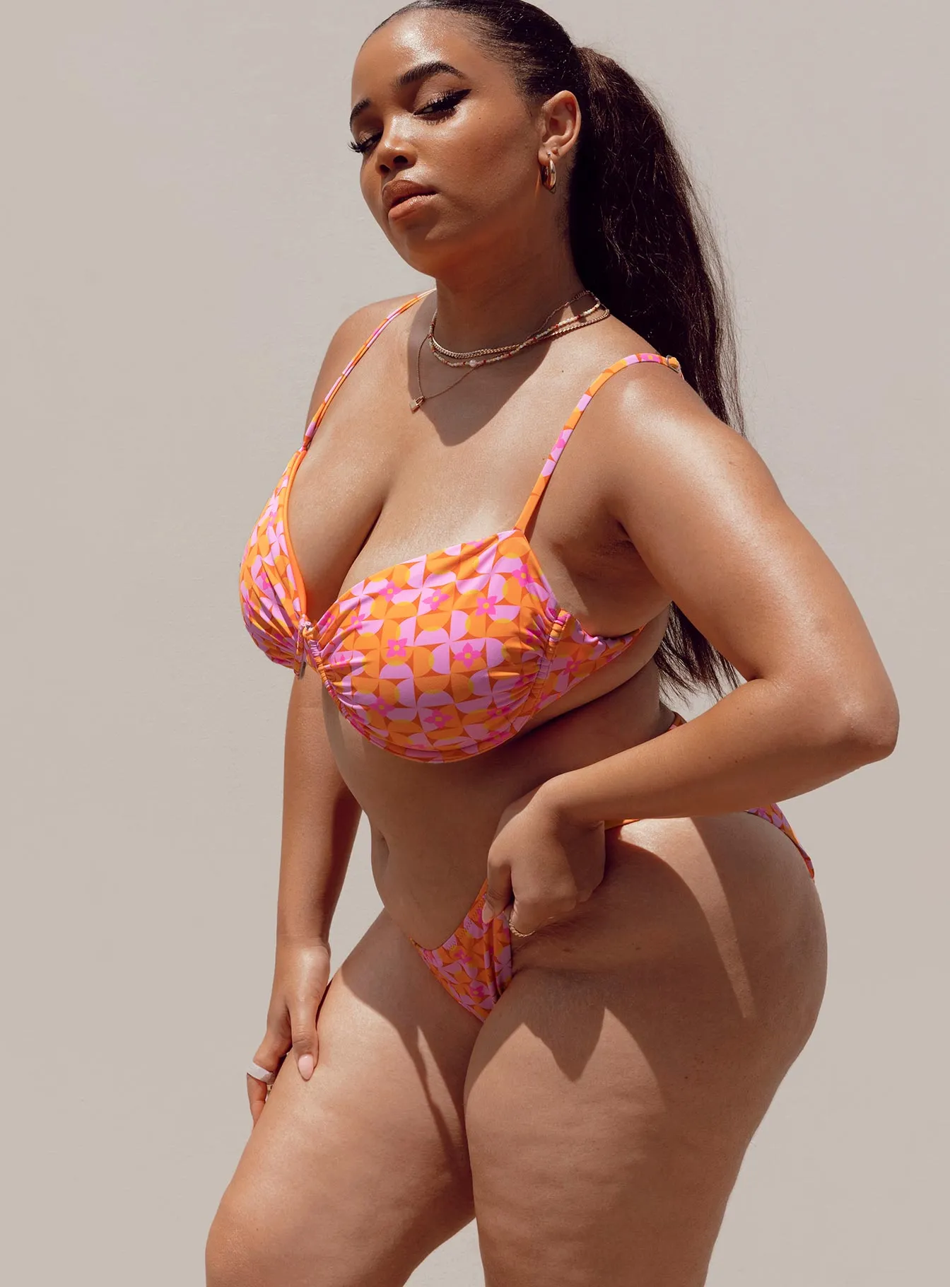 Ellie Bikini Bottoms Orange / Pink Curve Adjustable Hook Closure Quick Drying Lining