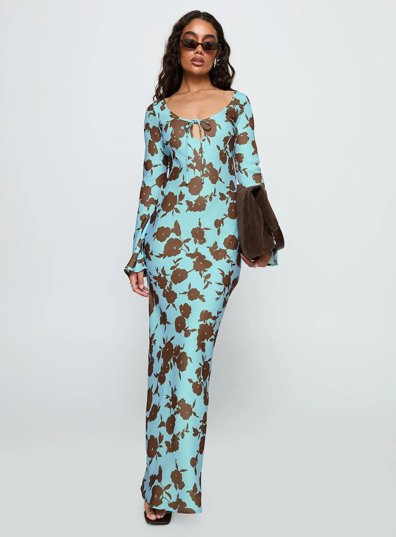 Flow Friendly Youthful Mood Elorie Long Sleeve Maxi Dress Blue / Brown