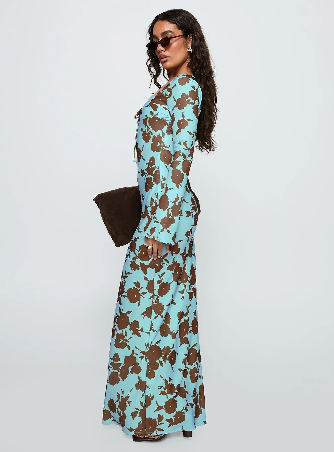 Elorie Long Sleeve Maxi Dress Blue / Brown Sharp Design