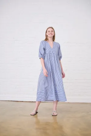 Printed-Fabric Relaxed Fit Look Embroidered Seashell Stripe Tunic Dress