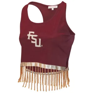 Emerson Street Women's Stacked FSU Glitter Design Rhinestone Fringe Racerback Tank - Garnet/Gold desert scene