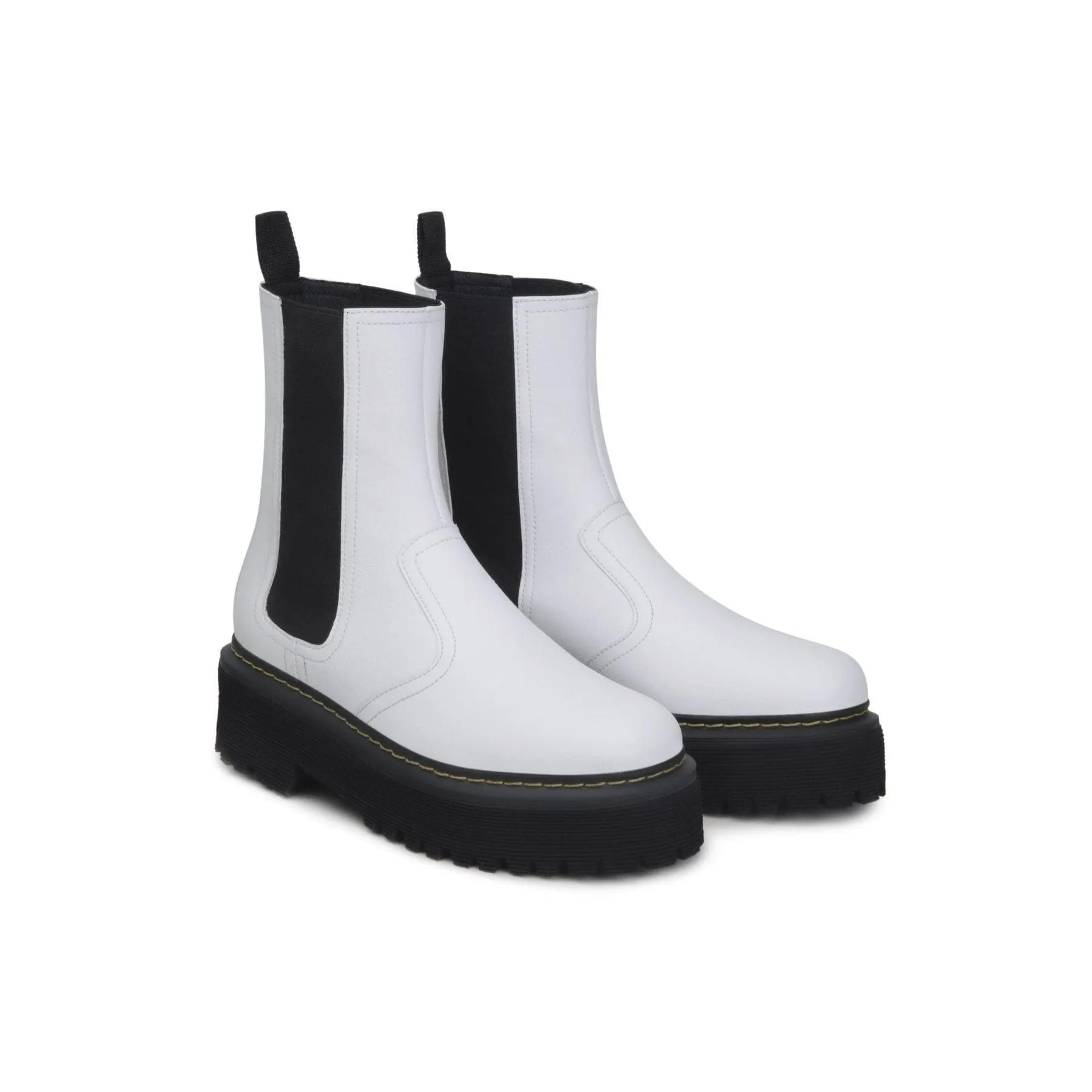 Thermal Core Functional Minimalist Soft Padding 'Emma' white vegan-leather chelsea boot with stacked sole by Zette Shoes