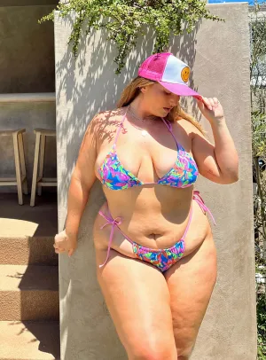 Jenner Tie Side Ruched Bikini Bottoms Multi Tropical Curve Anti Pilling Summer Fun