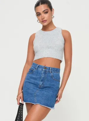 Adjustable Closure Low Impact Dye Eren Denim Mini Skirt Mid Wash