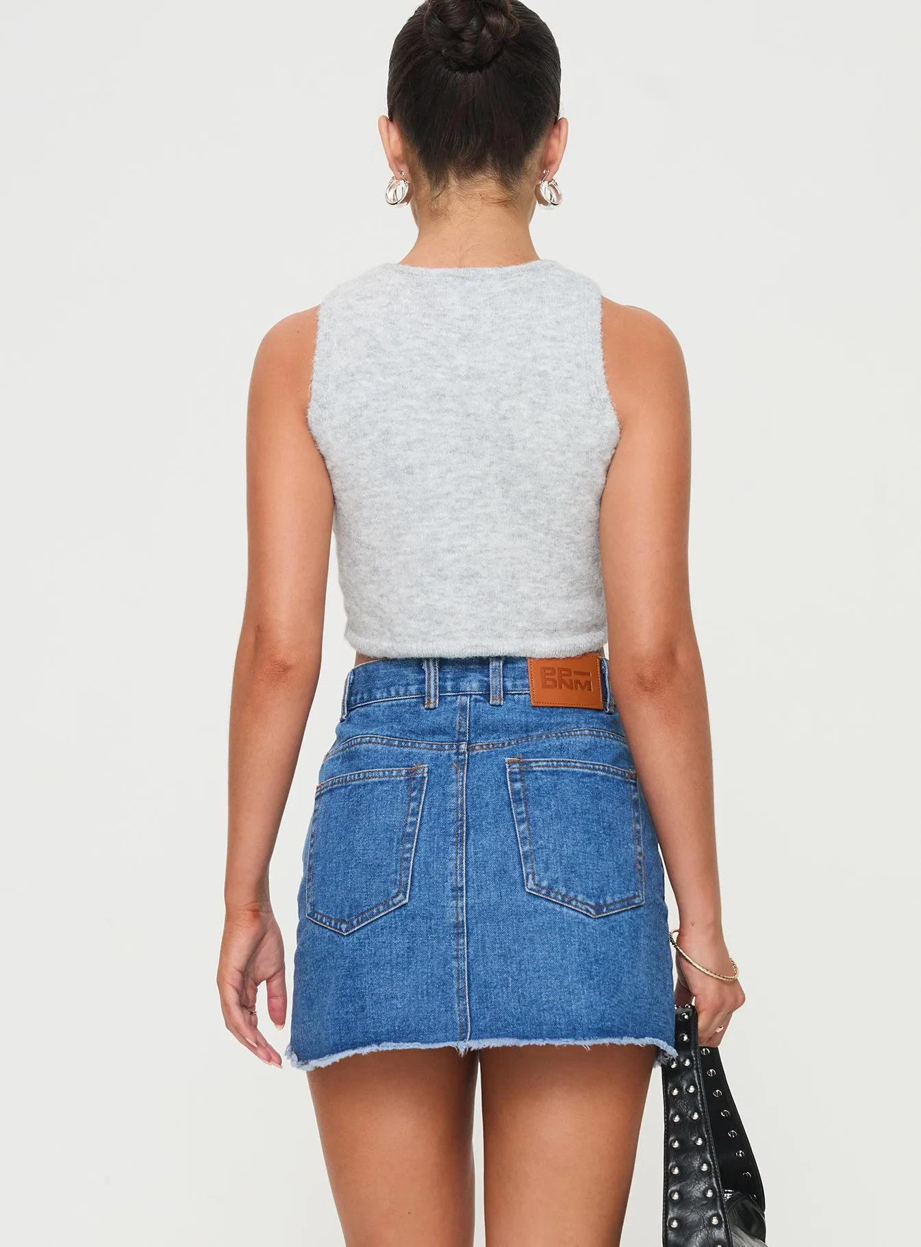 Eren Denim Mini Skirt Mid Wash Active Wear Outfit Combo