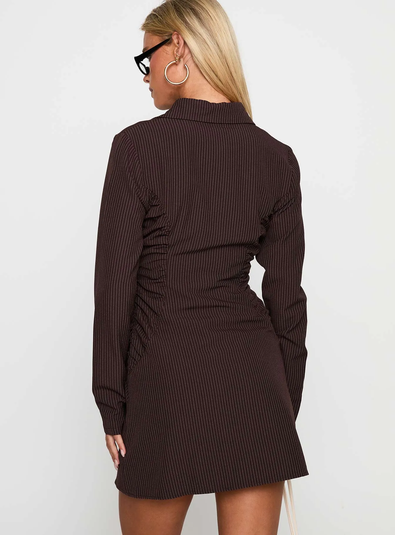 Repair-Friendly Natural Texture Insync Mini Dress Brown / Pinstripe