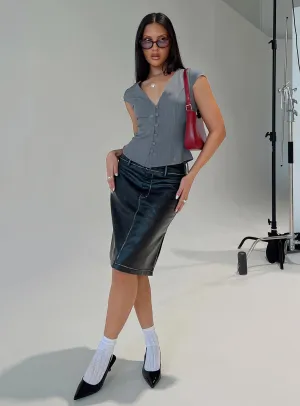 Bold Print Street Attire Vietta Faux Leather Midi Skirt Black