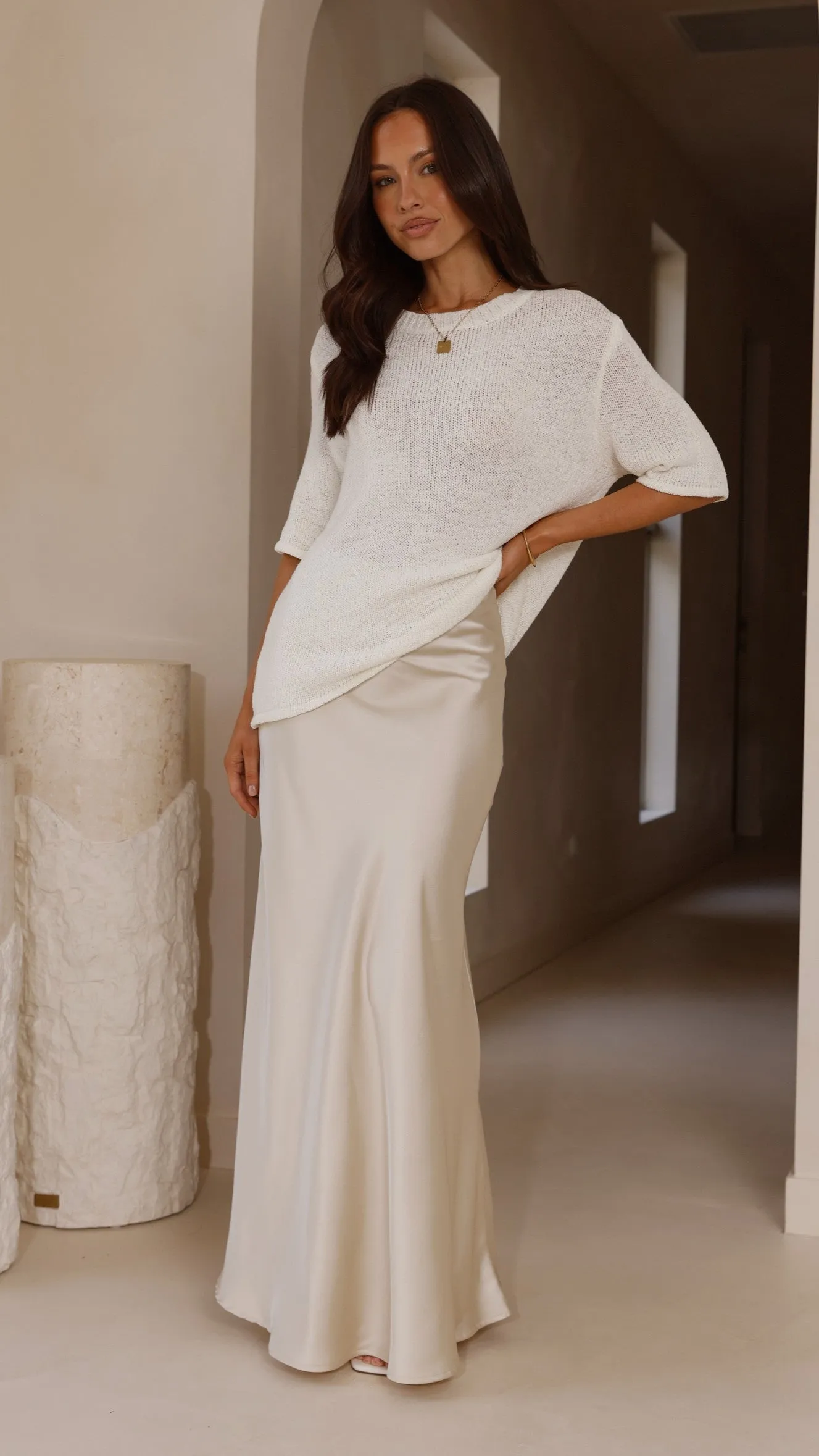 UVProtective Knit Density Daily Casual Style Amara Knit Top - White