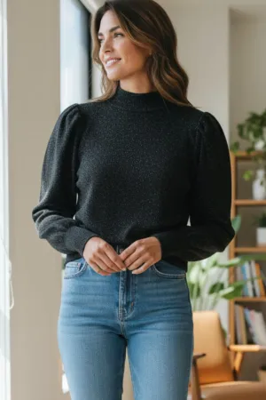 Relaxed Style Black Sparkle Fine Knit Jumper