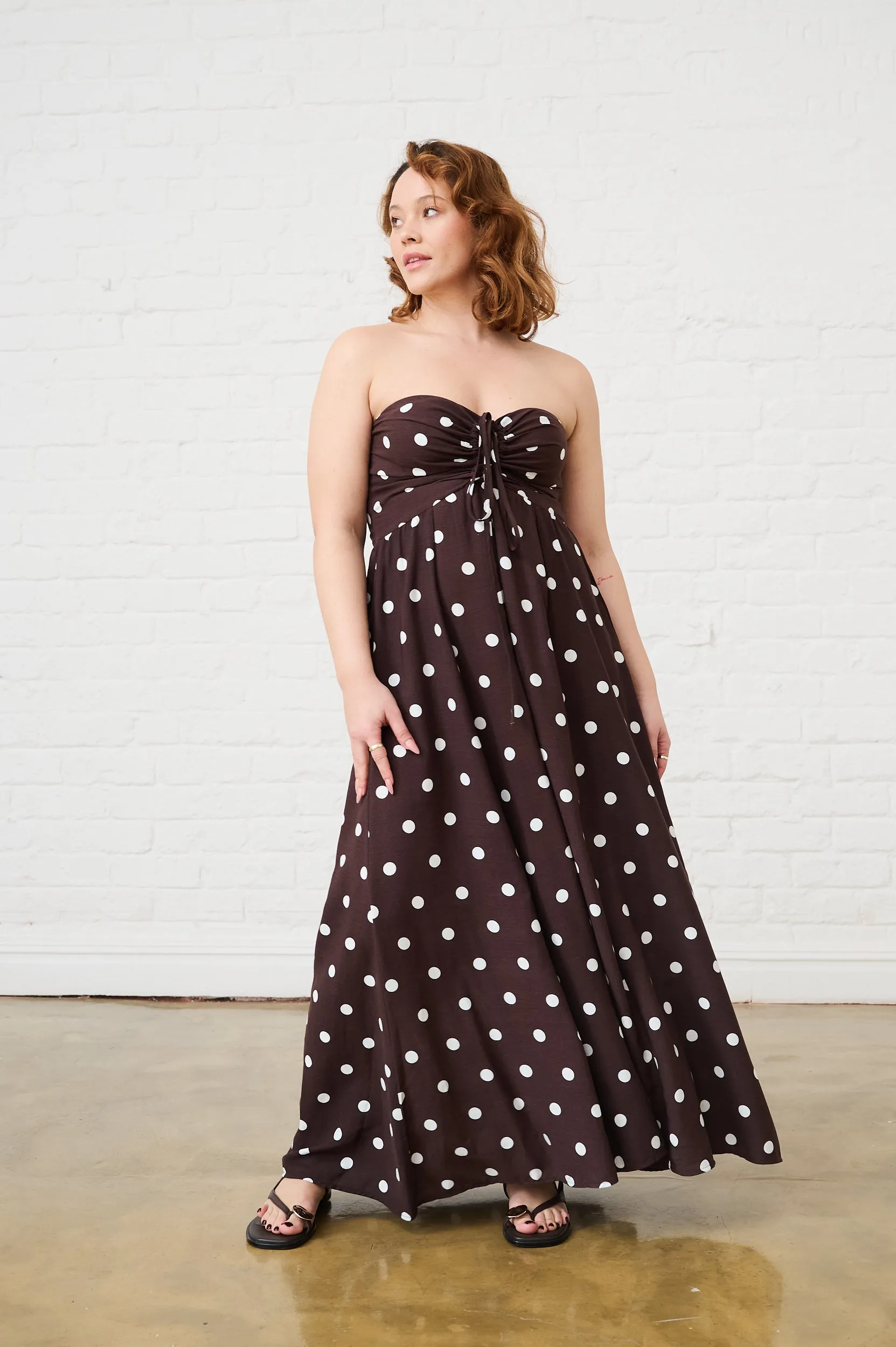 Flattering Waistband Wardrobe-Staple Eva Dress in Choc Spot