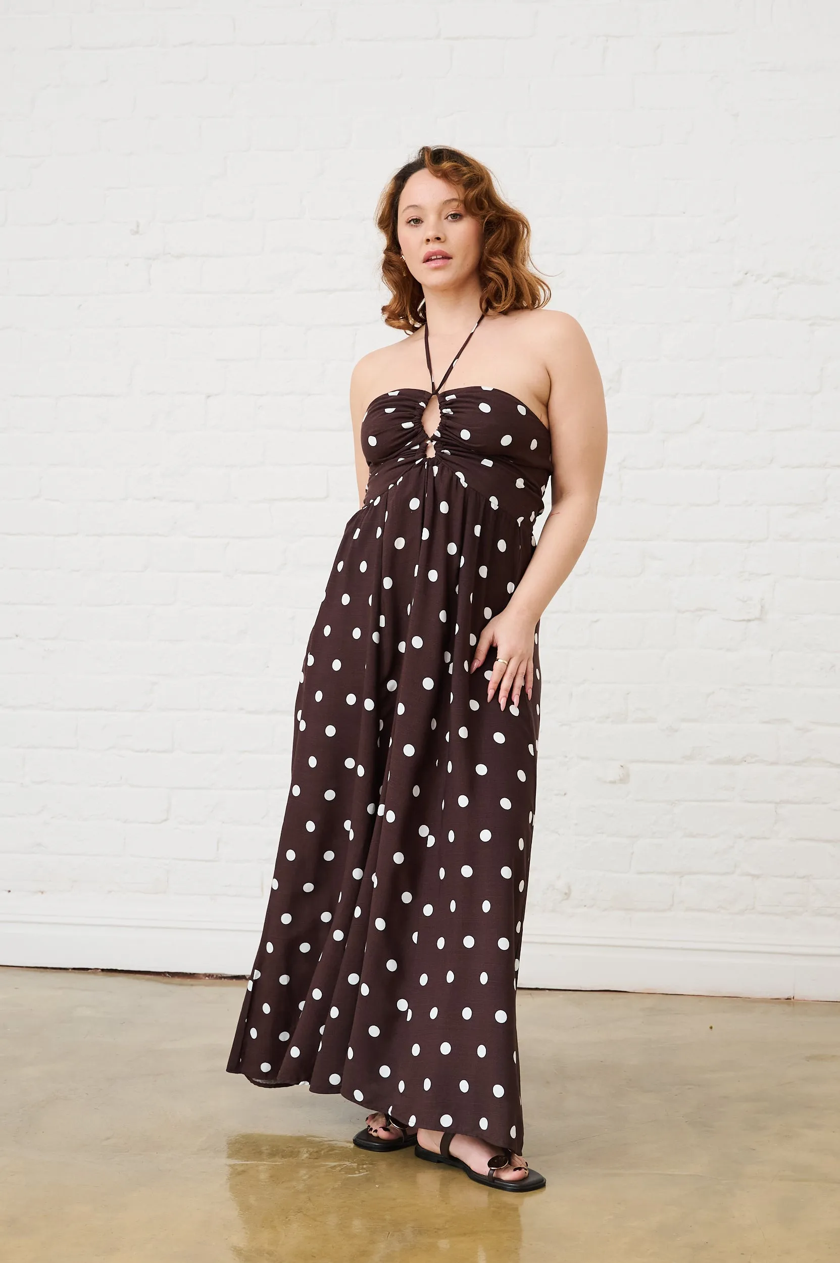 Eva Dress in Choc Spot Refined Cut Trendy Layering