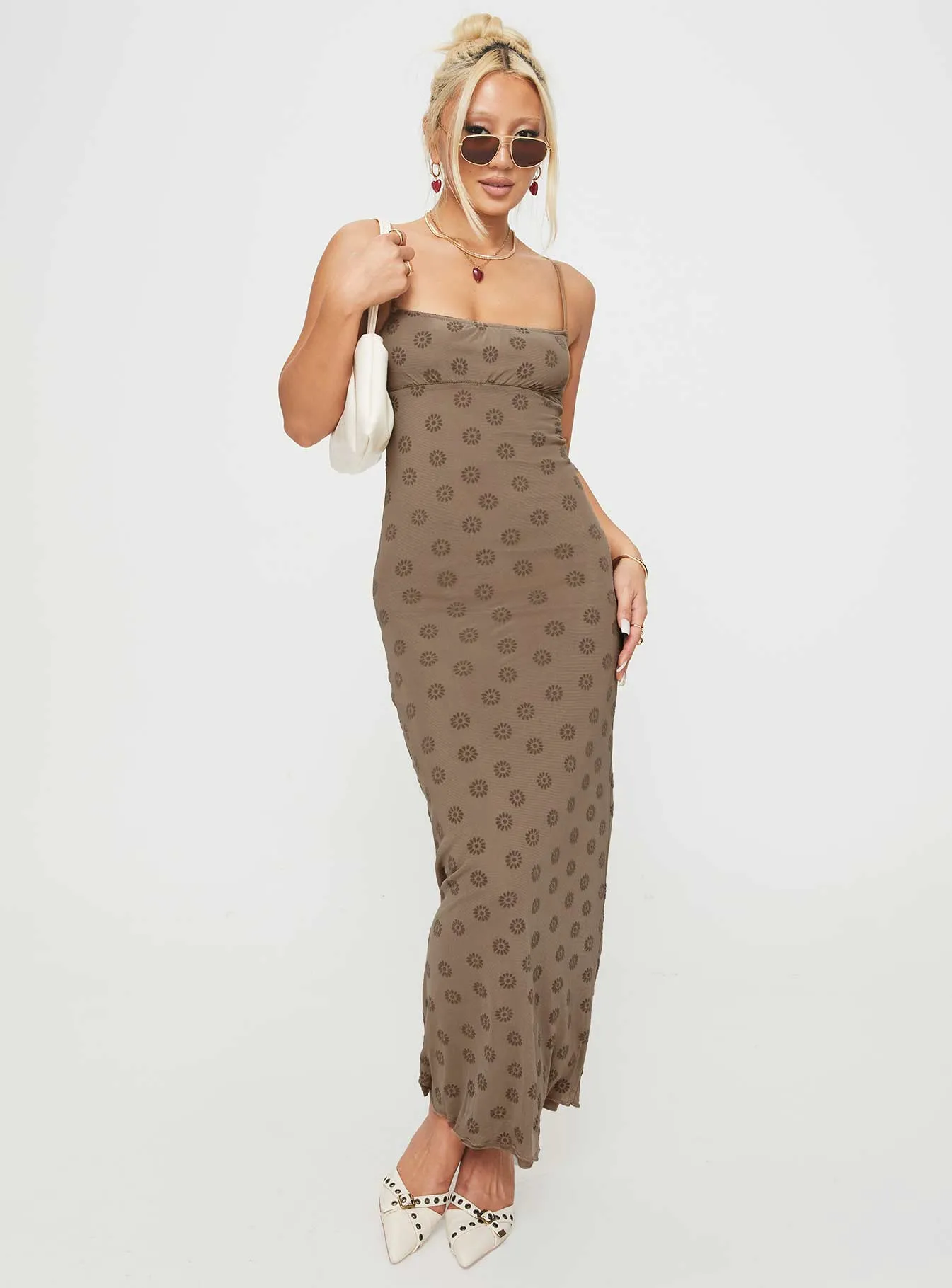 Darsih Maxi Dress Light Brown Striped-Pattern Basic Warm
