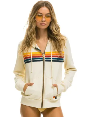 Fashion Forward 5 Stripe Zip Hoodie, Vintage White/Multi