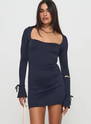 Dalzine Long Sleeve Mini Dress Navy High-Neck Chilly Day Layers