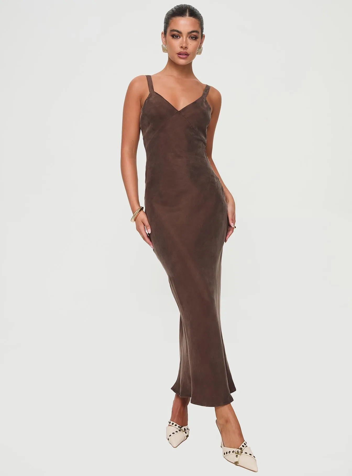 Laurette Maxi Dress Brown Petite Lace-Edge