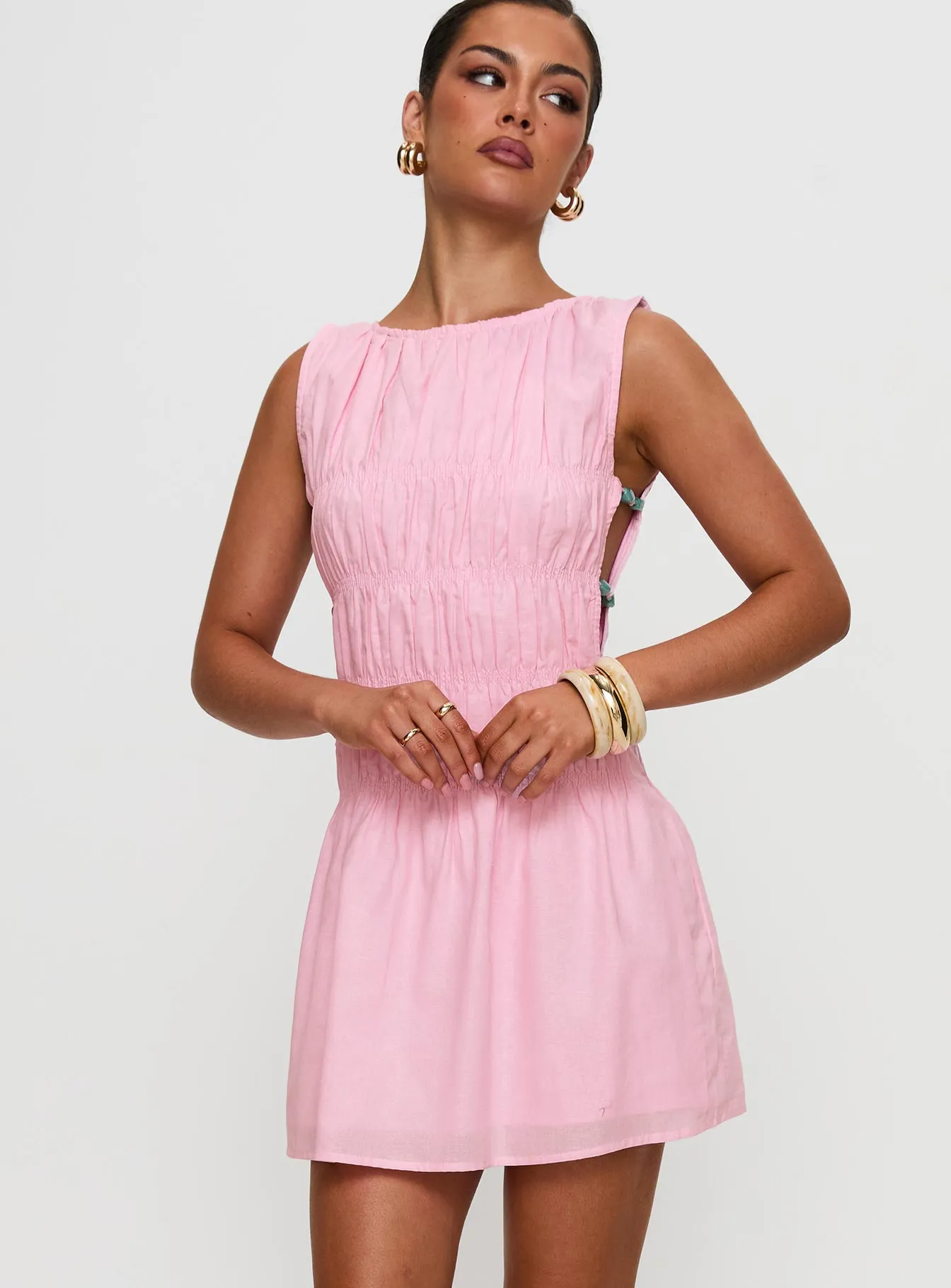Daily Wear Elegant Layers Evony Shirred Mini Dress Pink