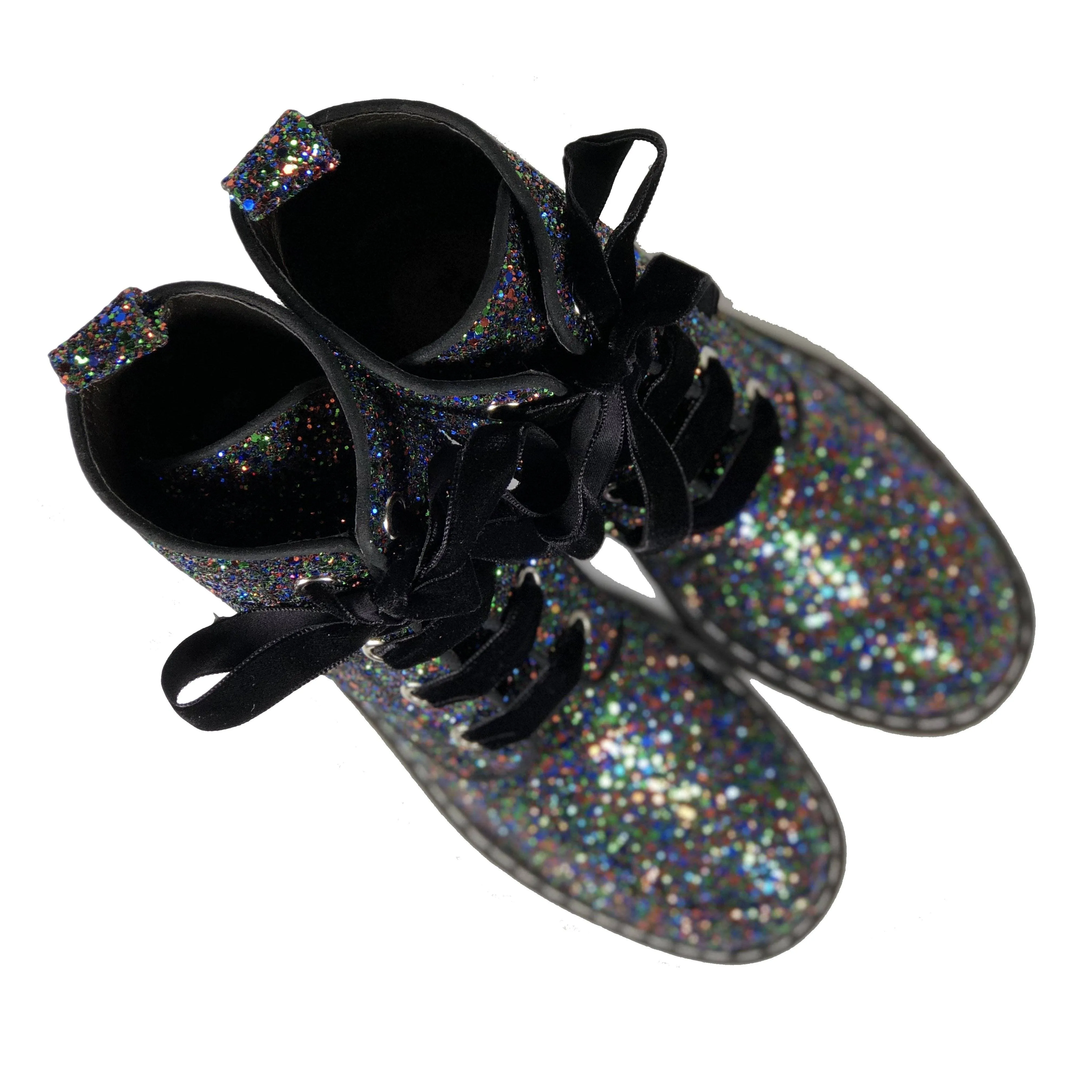waterproof Comfort Cushion 'Billie' Black/Multicolour Glitter vegan combat boots by Zette Shoes