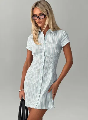Polite Color Mesh Soft Motley Mini Dress Blue / White Stripe