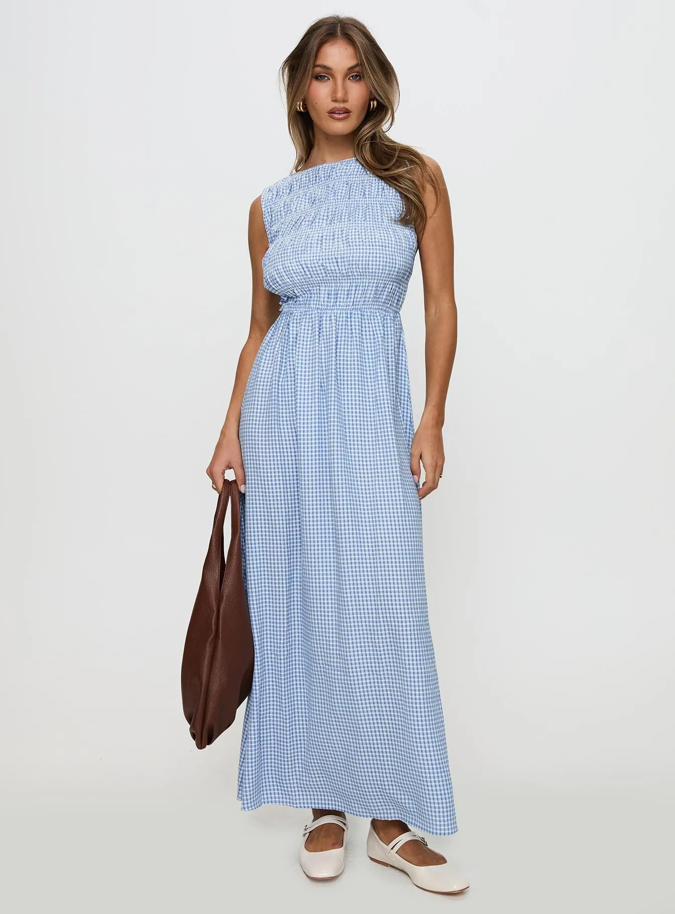 TaglessDesign Fables Shirred Maxi Dress Blue Gingham