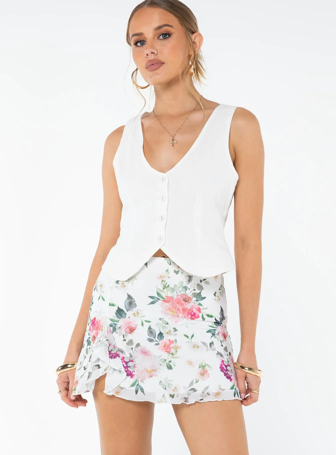 Fallen Roses Mini Skirt Multi Figure Flattering