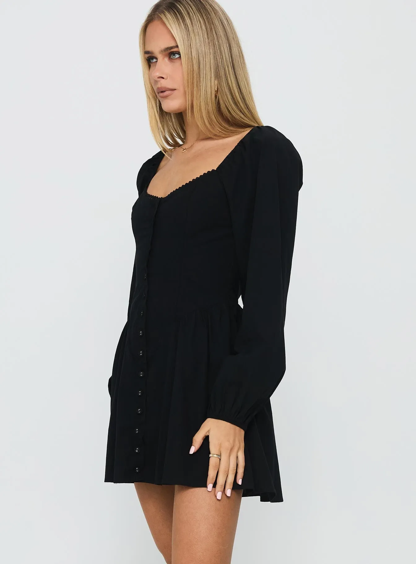 Effortless Style Toulouse Long Sleeve Mini Dress Black