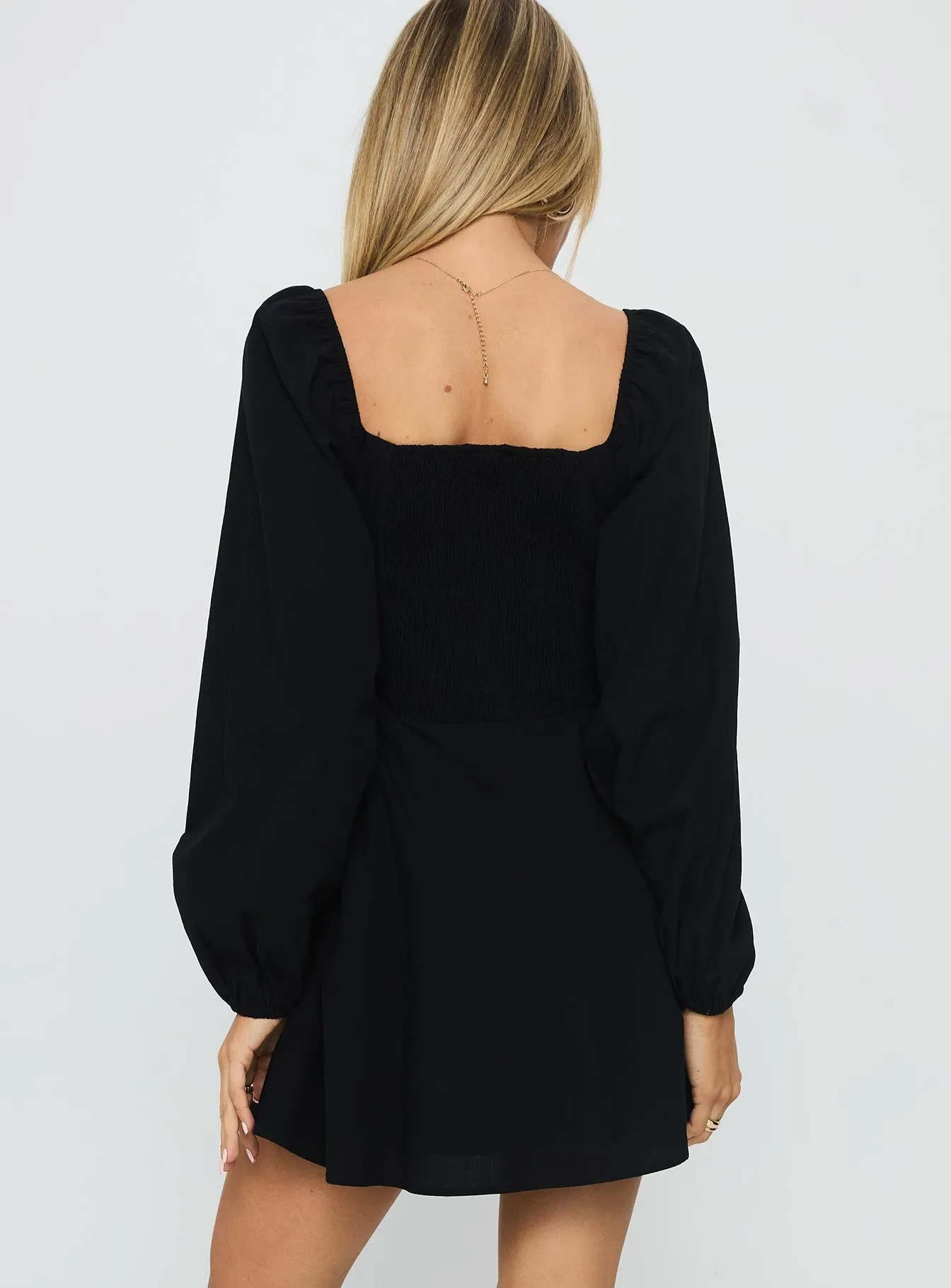 Toulouse Long Sleeve Mini Dress Black Lightweight-Structure Breezy Style