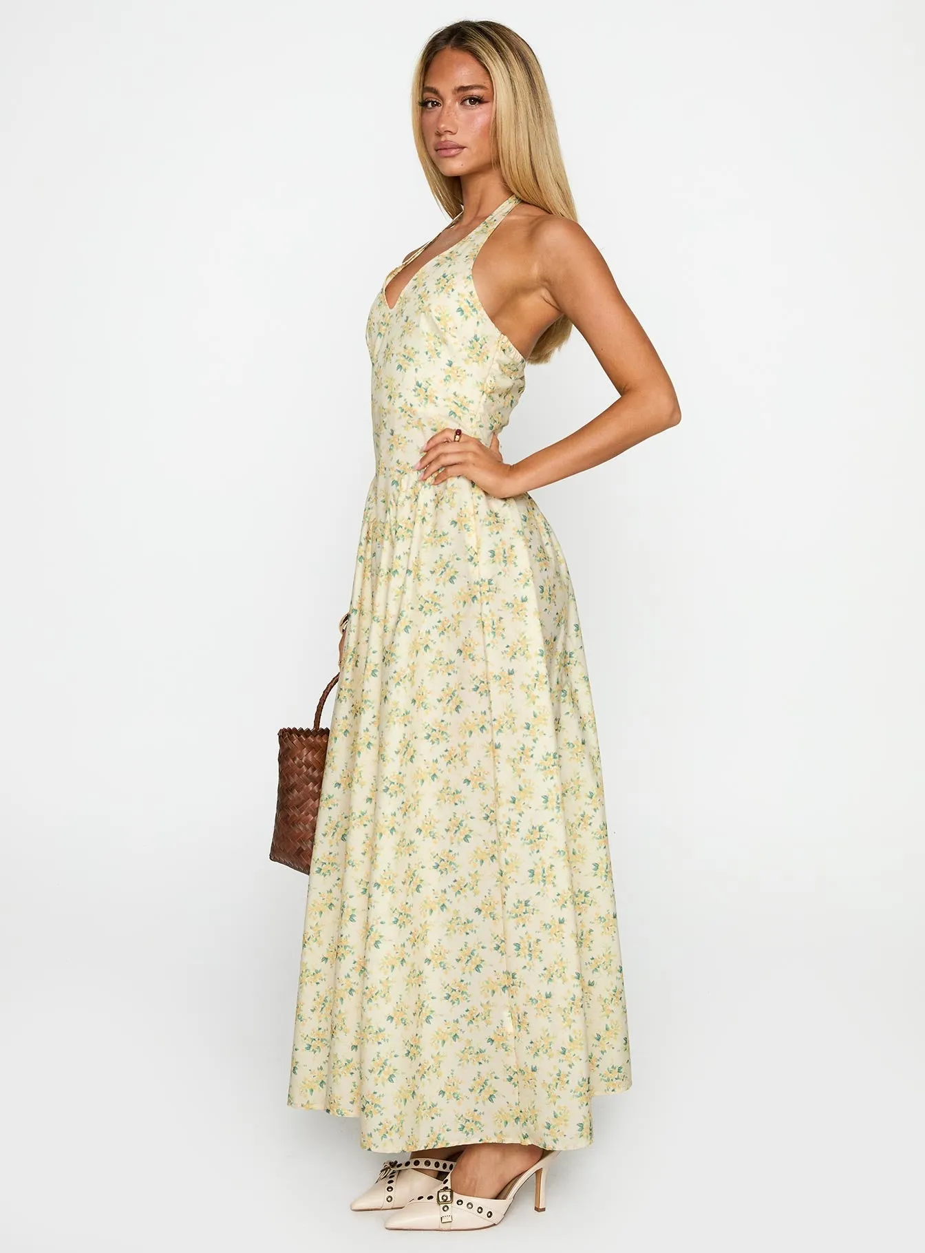 All-day style Elegant Vibe Monte Carlo Halter Maxi Dress Yellow