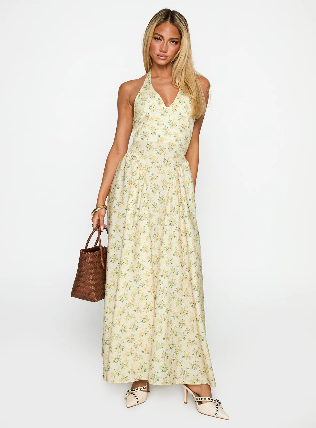 Chic Layers Lightweight Layer Monte Carlo Halter Maxi Dress Yellow