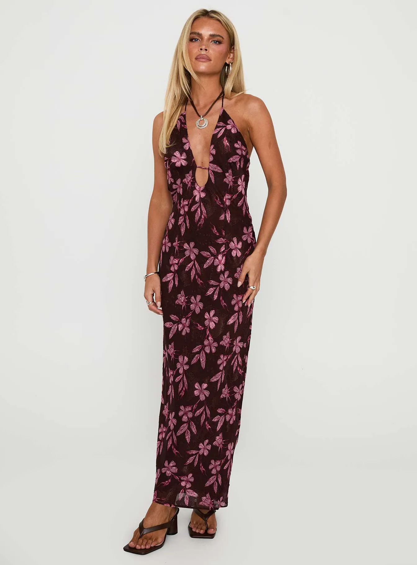 Yasminn Maxi Dress Brown / Pink Sophisticated Vibe Versatile and Comfortable