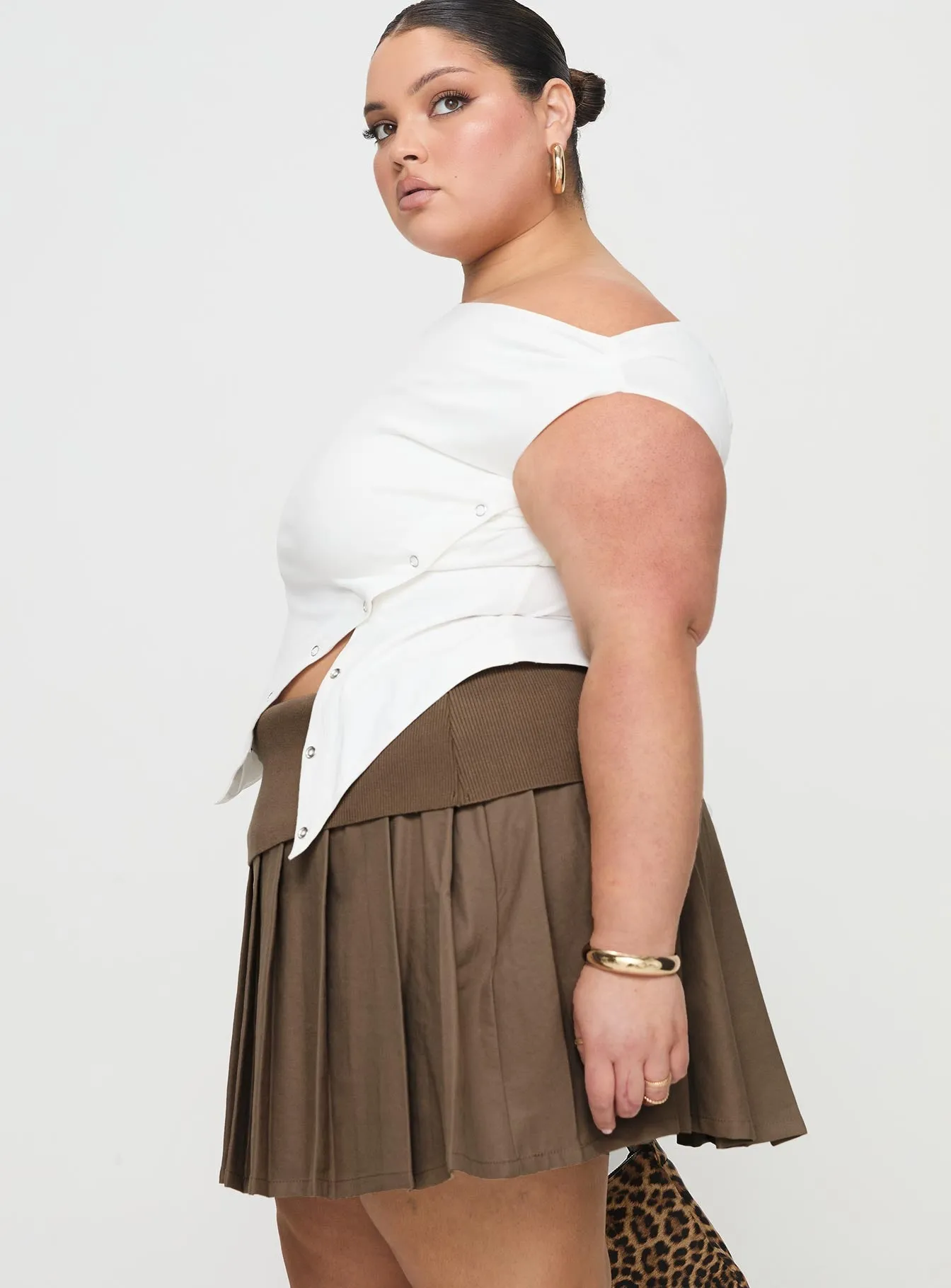 Smart Casual Pocket Design Fantasies Pleated Mini Skort Brown Curve