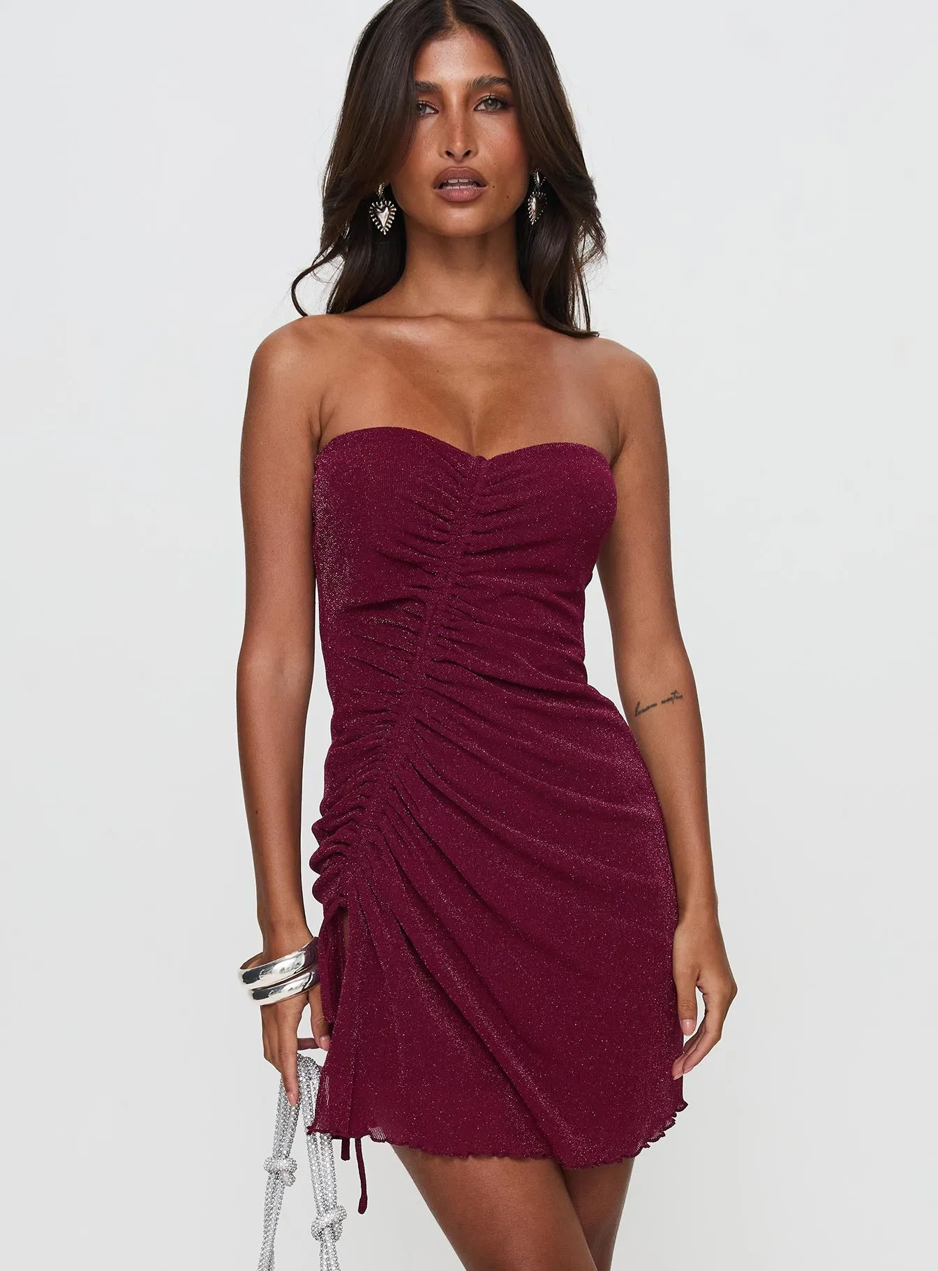 Me Again Strapless Mini Dress Burgundy Daily Essential