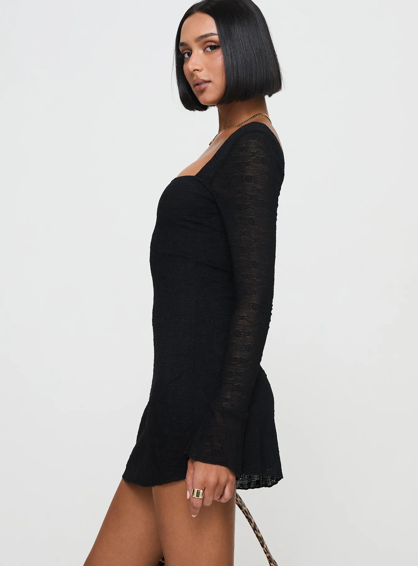 Lanchester Long Sleeve Mini Dress Black Timeless Fashion