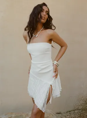 Open Arms Lace Mini Dress White Satin Glow