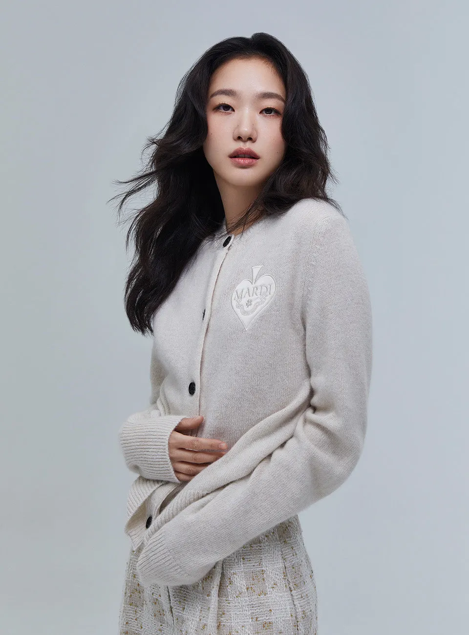 Flexible Elbow Patches Water Resistant RACCOON BLENDED CARDIGAN ROUND NECK SPADE_IVORY