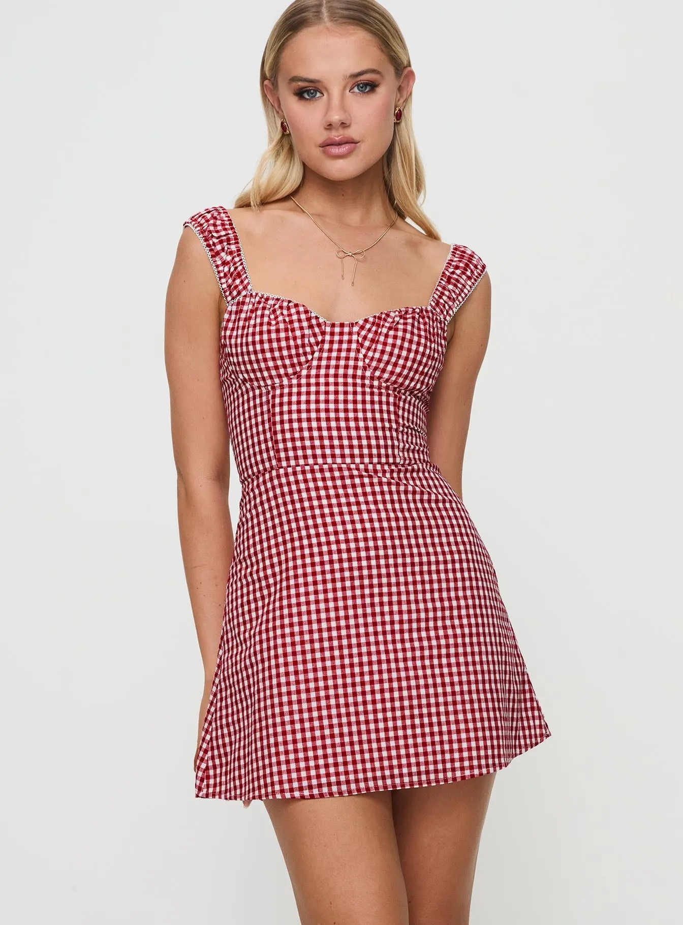 Stylish Cut Chic Statement Faubert Mini Dress Red Gingham