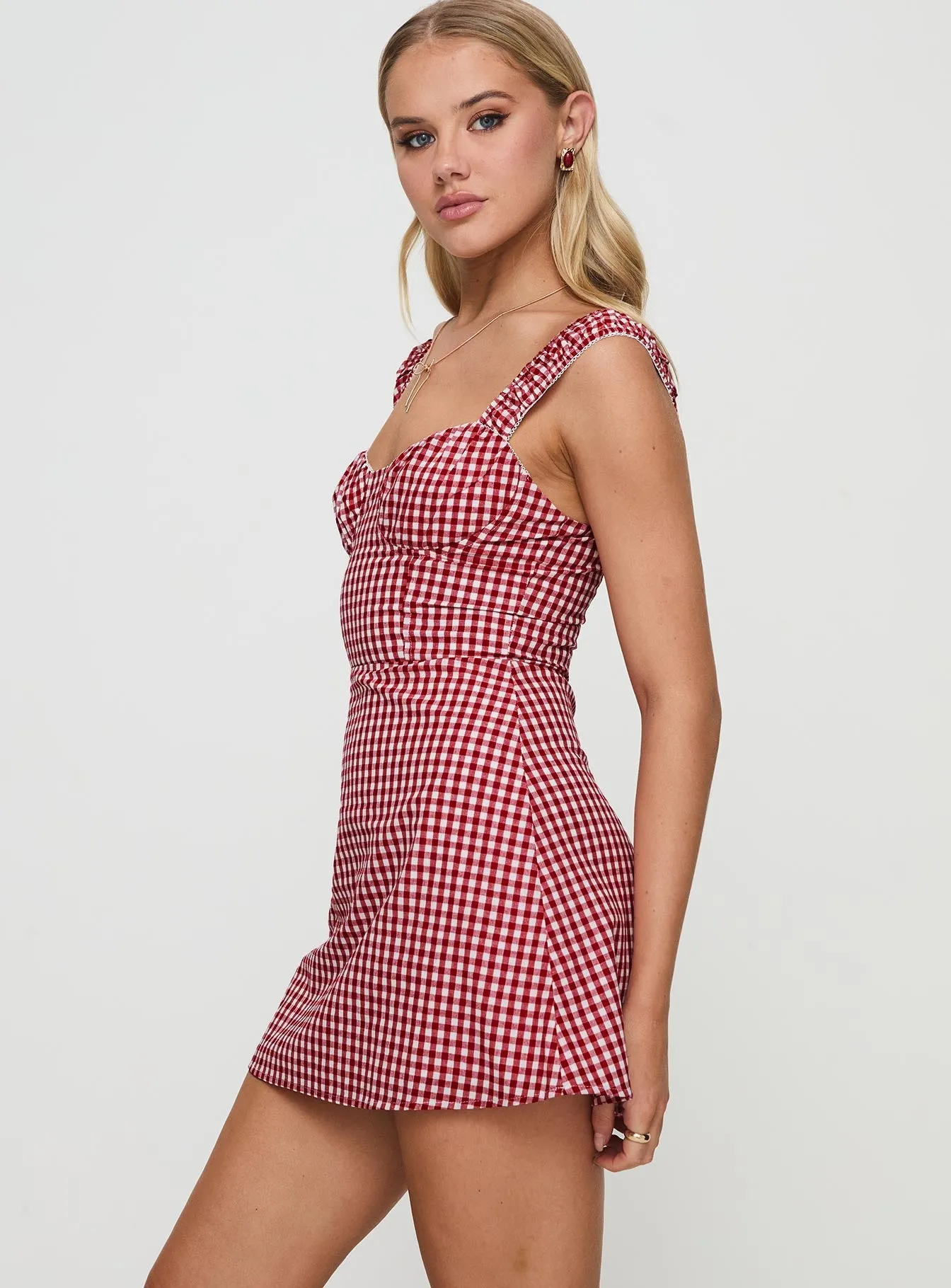 Faubert Mini Dress Red Gingham High Neck