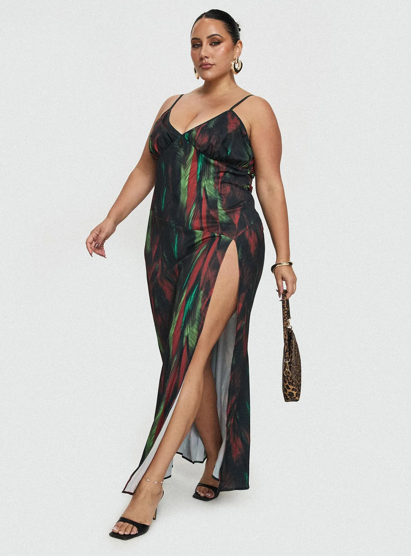 Flawless Waistband Fit Effortless Waist Design Feather Maxi Dress Multi Curve