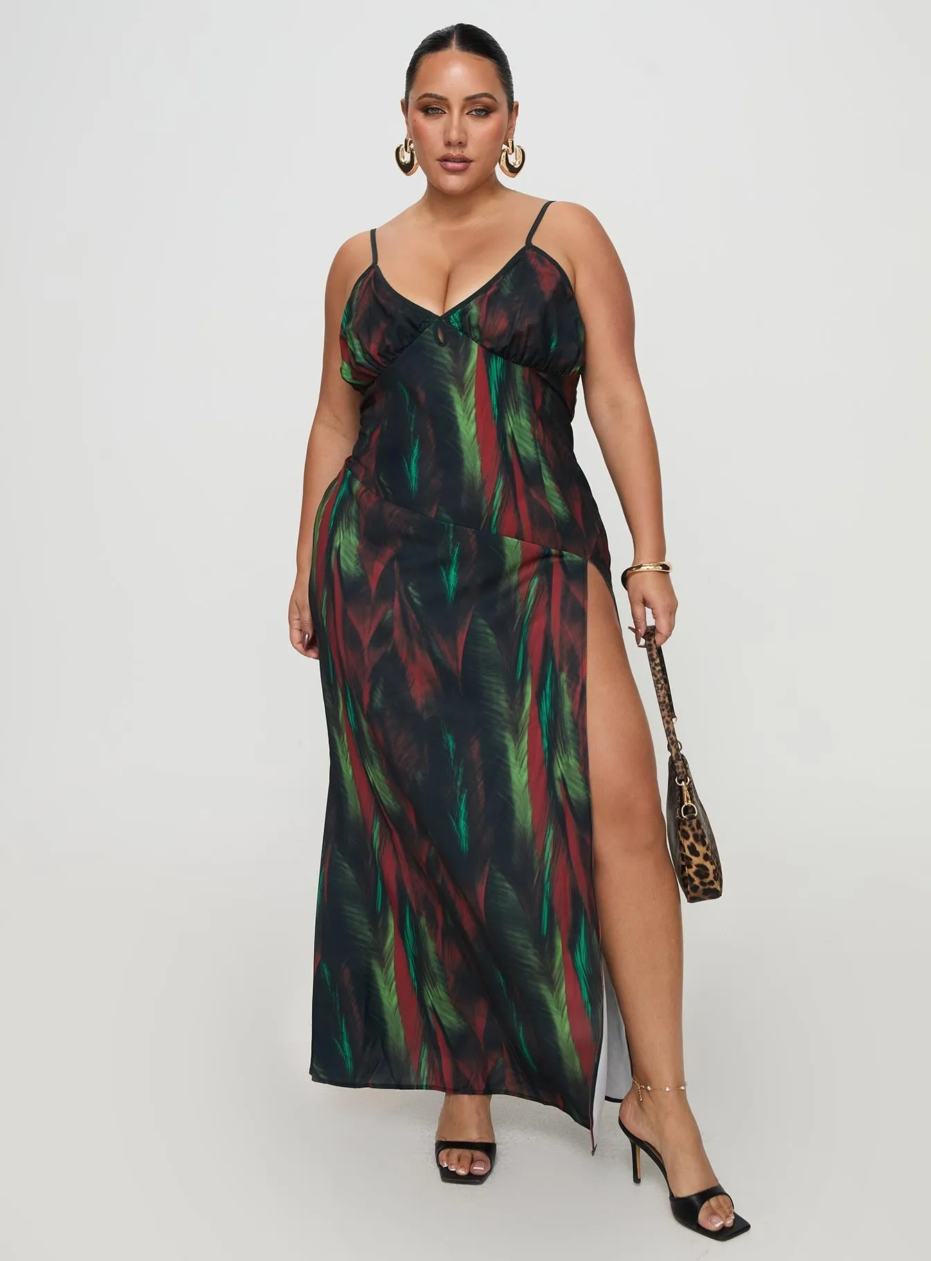 Feather Maxi Dress Multi Curve Effortless Vibe