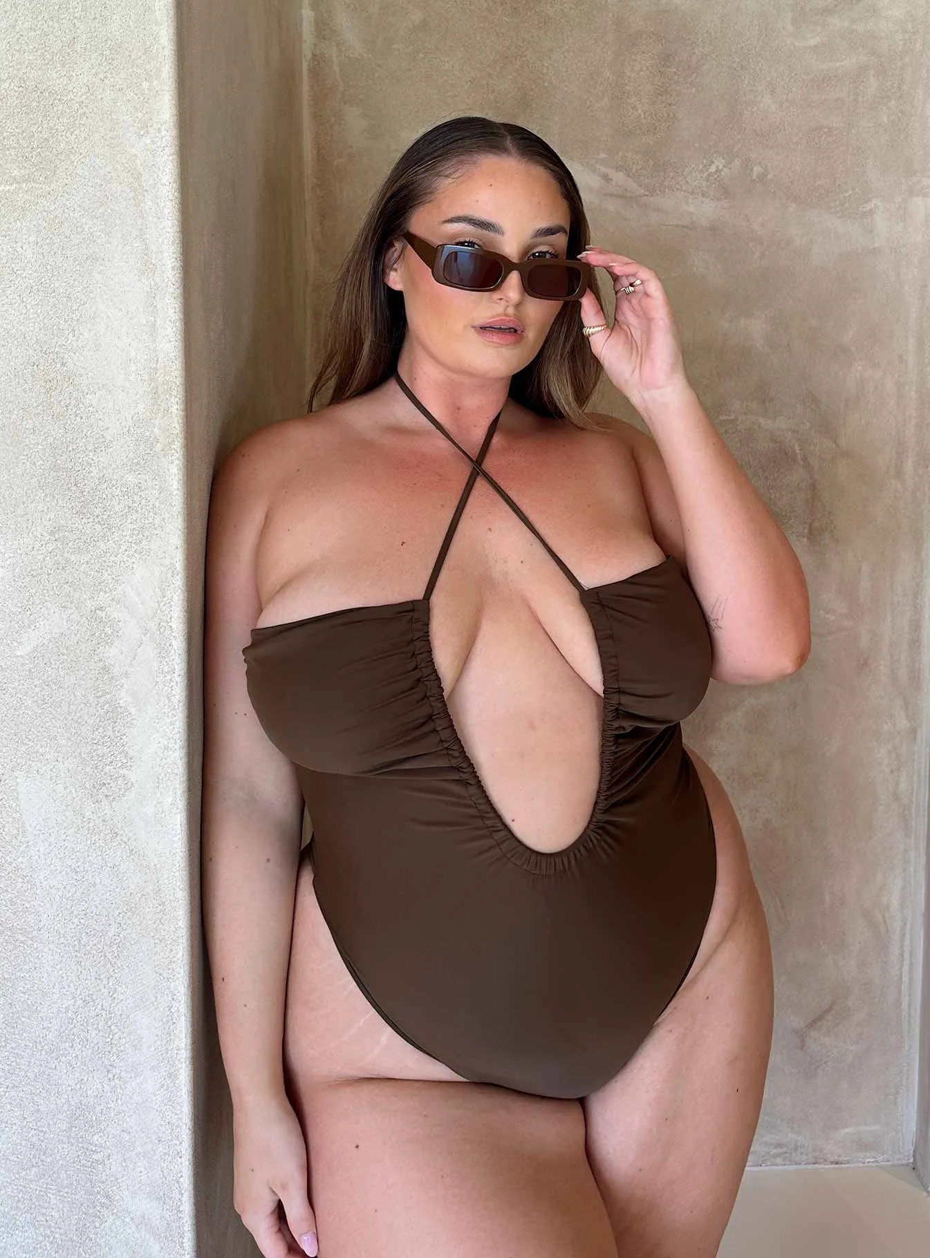Fern One Piece Brown Curve Wide Band Waist Cruelty Free