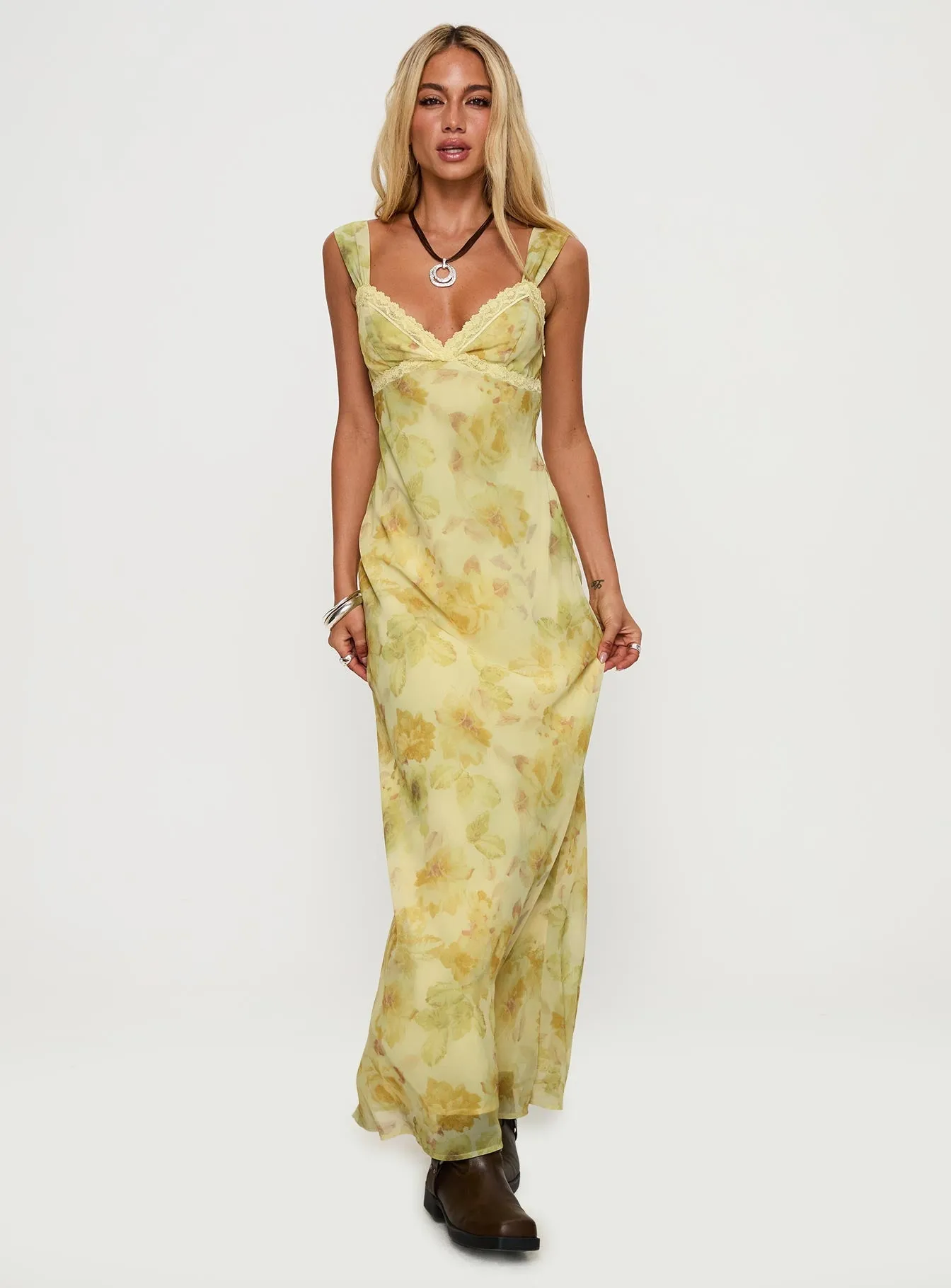 Fernwood Maxi Dress Yellow Multi Polished and Elegant Timeless Waistband Fit