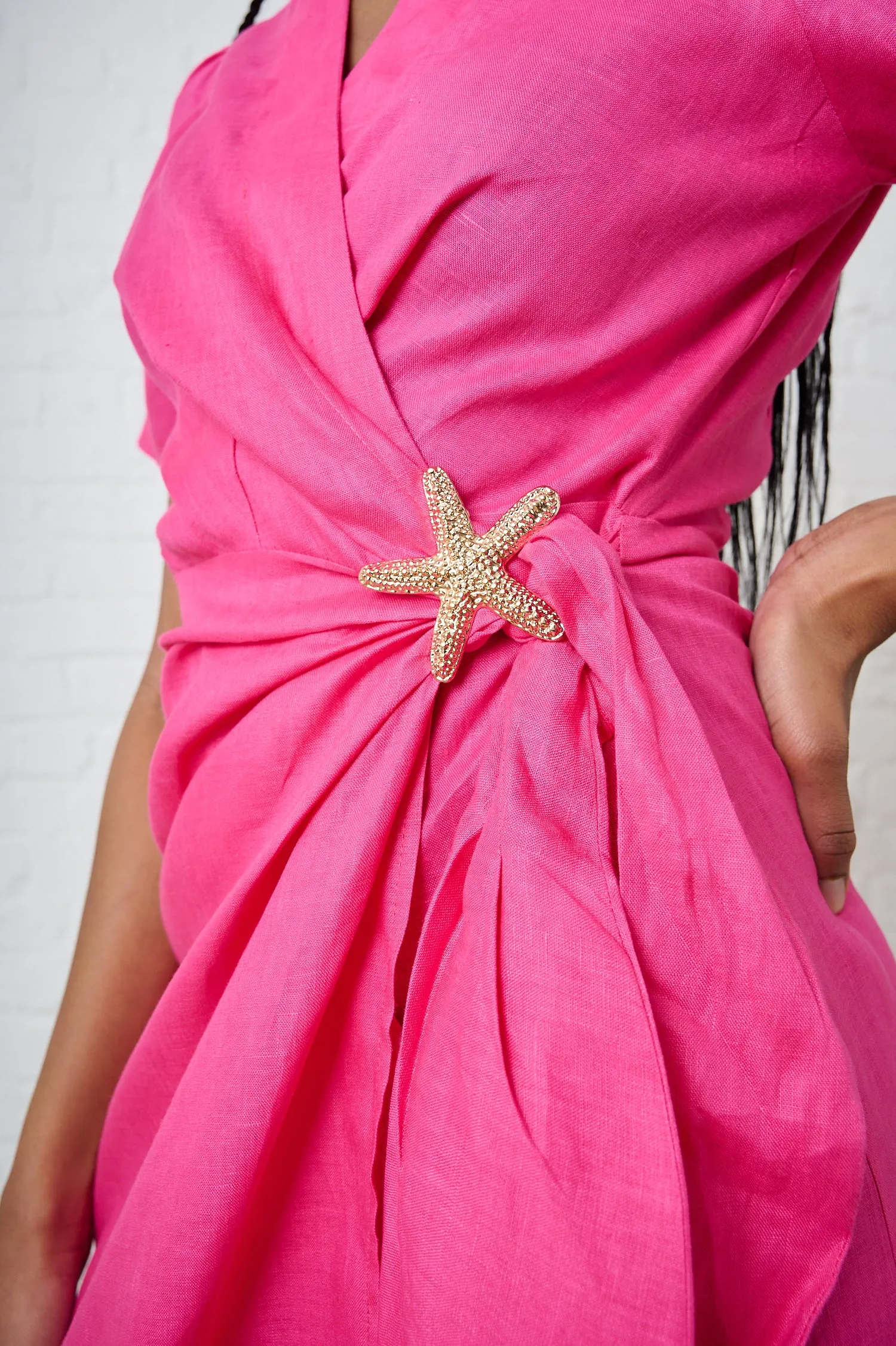 Rose Soft Pink Tide Linen Wrap Dress